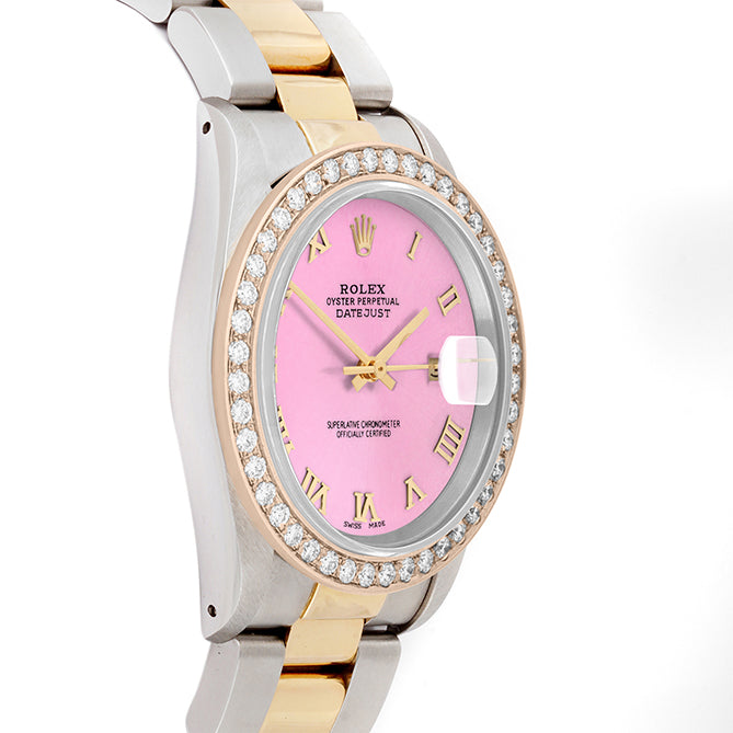 Rolex Datejust 36mm TWO TONE 16233  Pink  Dial | Roman Hour Markers | 2ct Diamond Bezel
