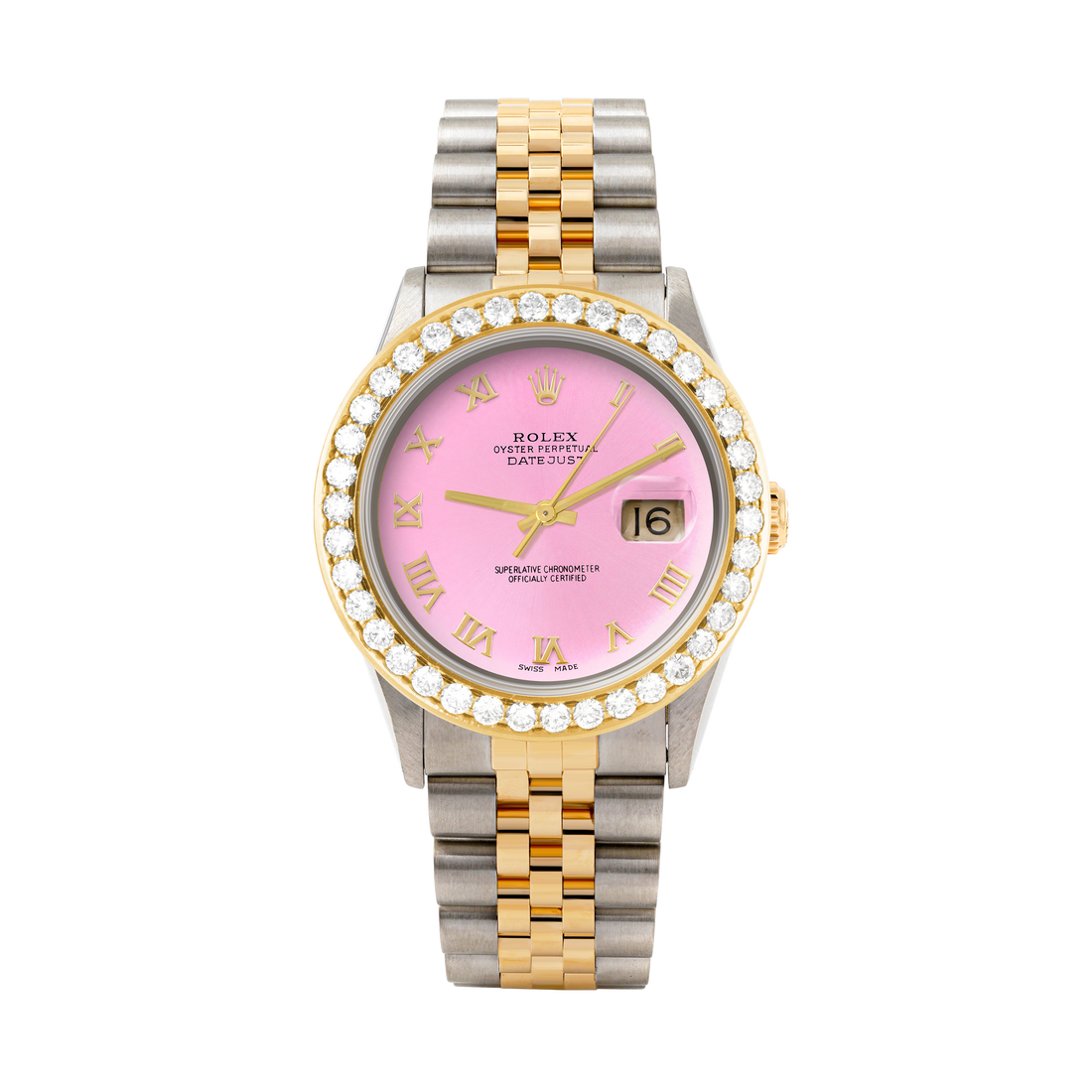 Rolex Datejust 36mm TWO TONE 16233  Pink Dial | Roman Hour Markers | 2.5ct Diamond Bezel