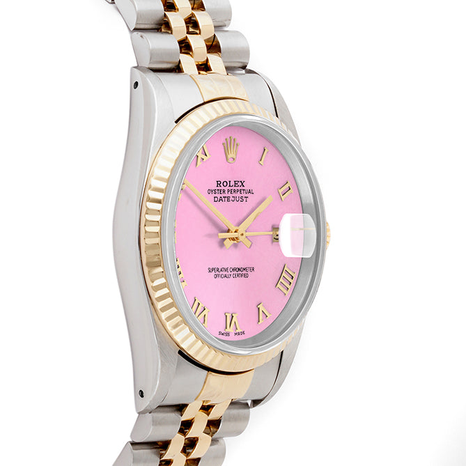 Rolex Datejust 36mm TWO TONE 16233 Pink Dial | Roman Hour Markers | Fluted Bezel