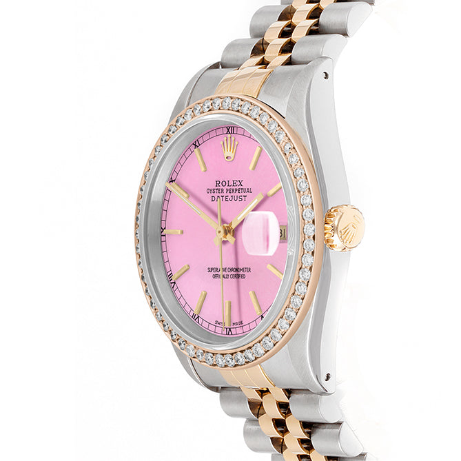 Rolex Datejust 36mm TWO TONE 16233 Pink Dial | 6&9 Diamond Hour Markers | 2.5ct Diamond Bezel