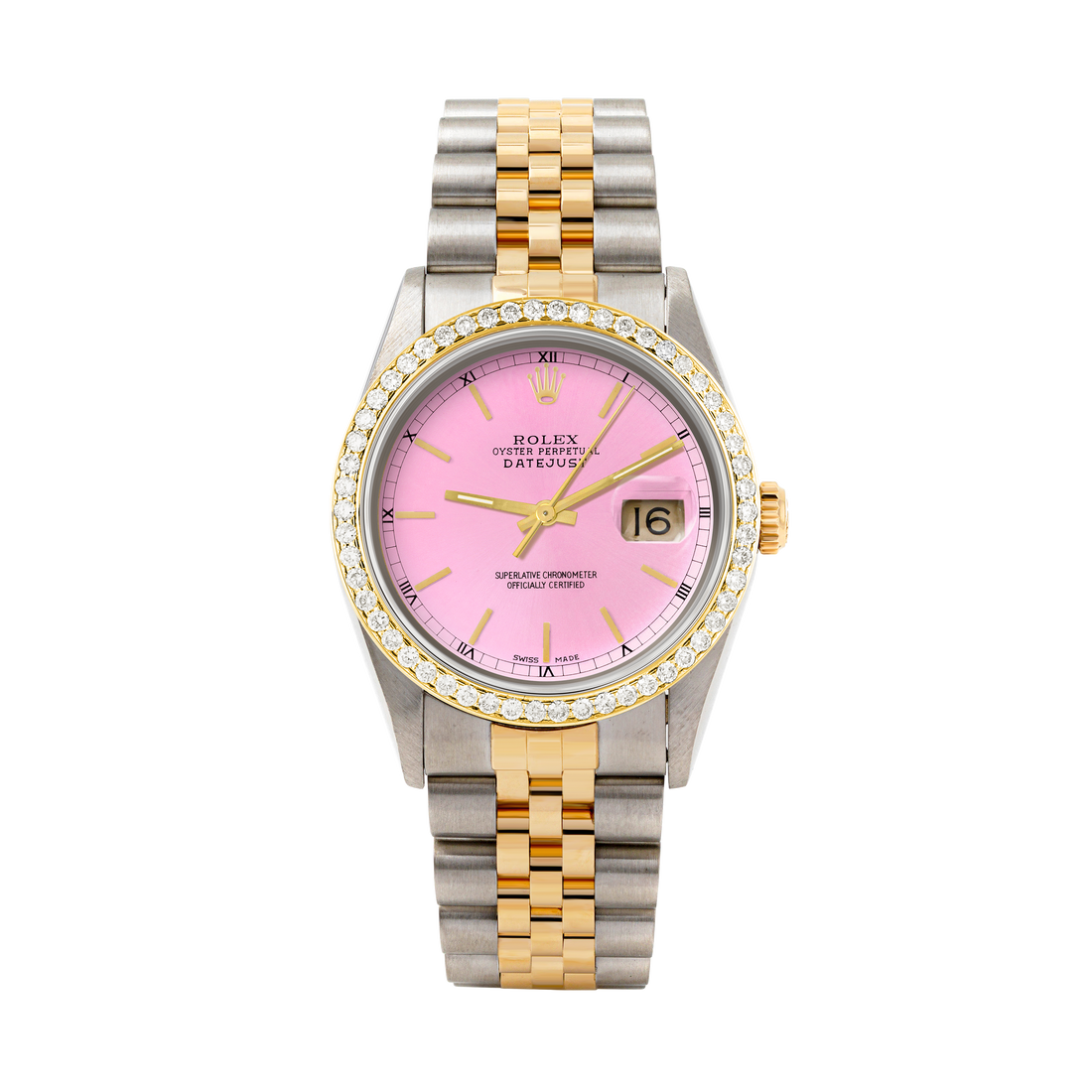 Rolex Datejust 36mm TWO TONE 16233 Pink Dial |  Stick Hour Markers | 1ct Diamond Bezel