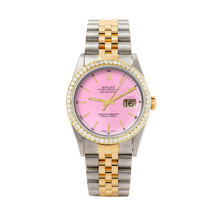 Rolex Datejust 36mm TWO TONE 16233 Pink Dial | Stick Hour Markers | 1ct Diamond Bezel
