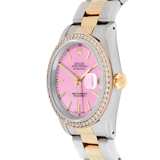 Rolex Datejust 36mm TWO TONE 16233 Pink Dial | 6&9 Diamond Hour Markers | 2.5ct Diamond Bezel