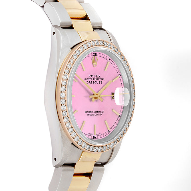 Rolex Datejust 36mm TWO TONE 16233 Pink Dial | 6&9 Diamond Hour Markers | 2.5ct Diamond Bezel