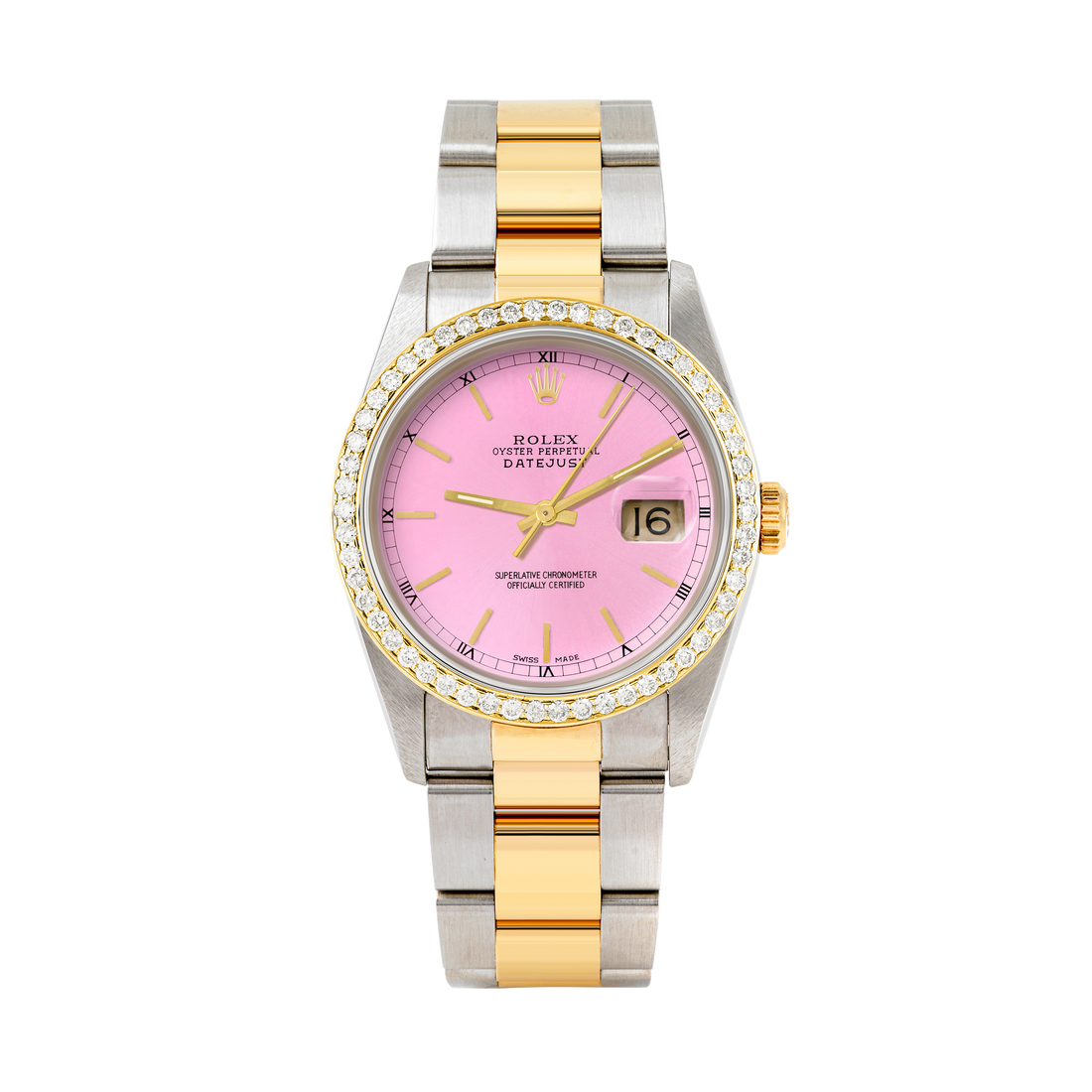 Rolex Datejust 36mm TWO TONE 16233 Pink Dial |  Stick Hour Markers | 1ct Diamond Bezel