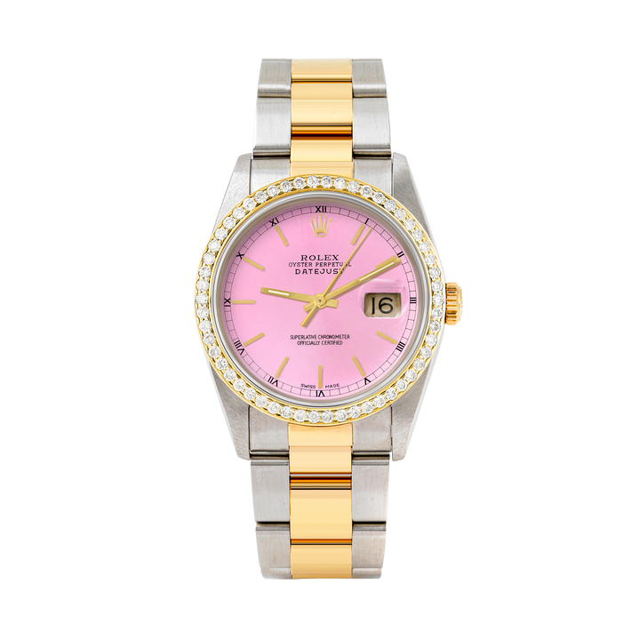 Rolex Datejust 36mm TWO TONE 16233 Pink Dial | Stick Hour Markers | 1ct Diamond Bezel