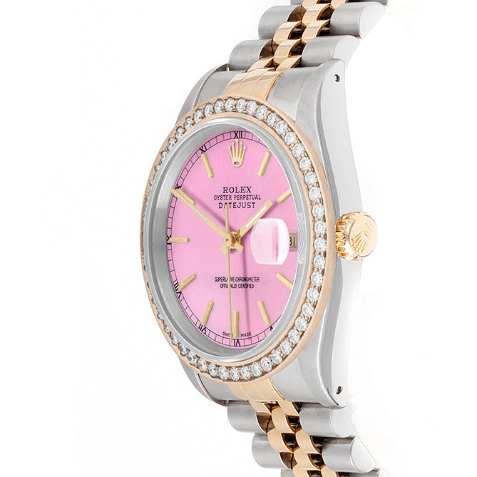 Rolex Datejust 36mm TWO TONE 16233 Pink Dial | Stick Hour Markers | 1.8ct Diamond Bezel