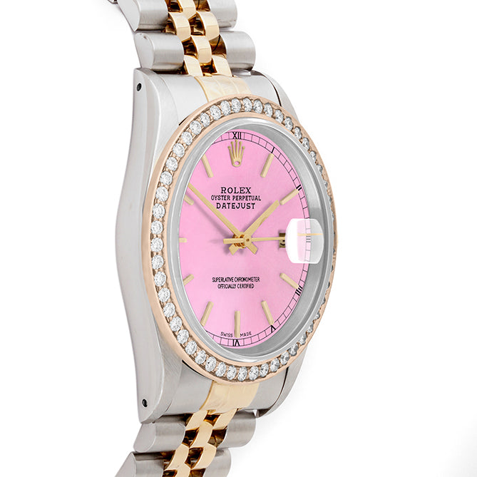 Rolex Datejust 36mm TWO TONE 16233 Pink Dial | Stick Hour Markers | 1.8ct Diamond Bezel
