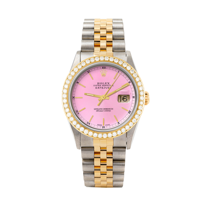 Rolex Datejust 36mm TWO TONE 16233 Pink Dial | Stick Hour Markers | 1.8ct Diamond Bezel