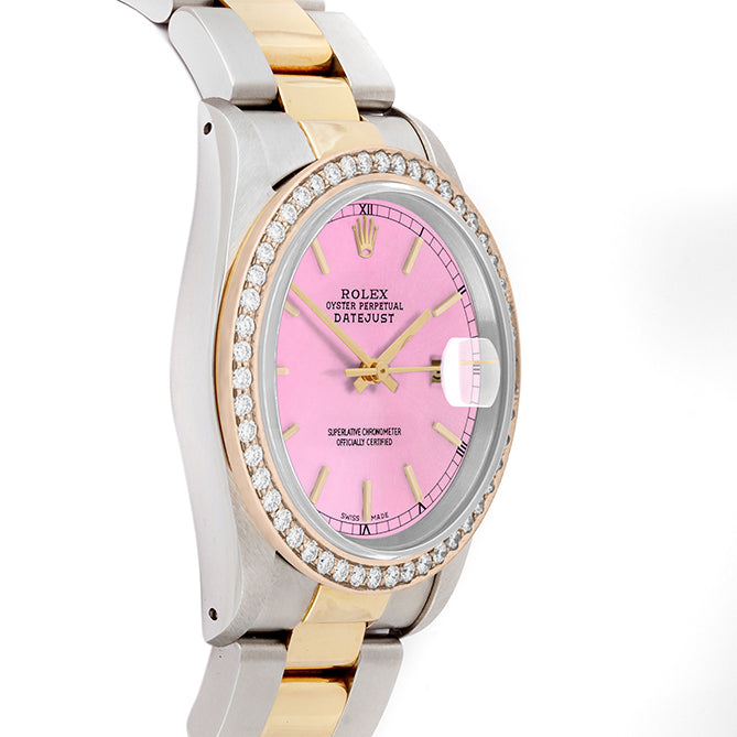 Rolex Datejust 36mm TWO TONE 16233 Pink Dial | Stick Hour Markers | 1.8ct Diamond Bezel