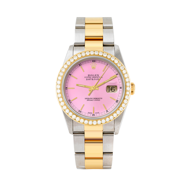 Rolex Datejust 36mm TWO TONE 16233 Pink Dial | Stick Hour Markers | 1.8ct Diamond Bezel