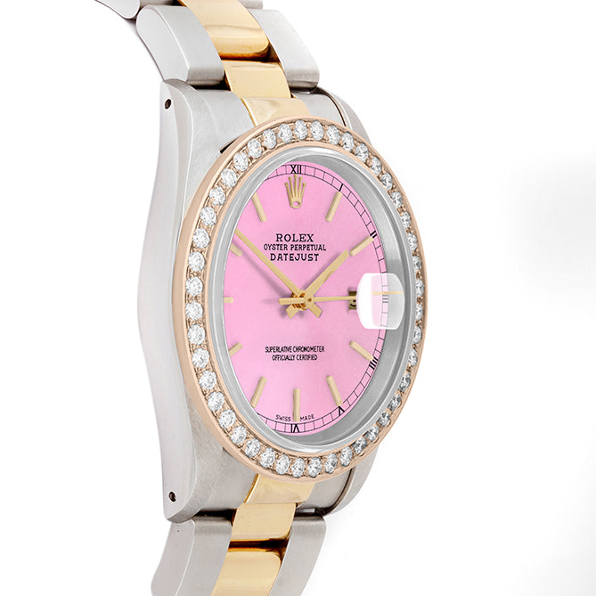 Rolex Datejust 36mm TWO TONE 16233 Pink Dial | Stick Hour Markers | 2ct Diamond Bezel