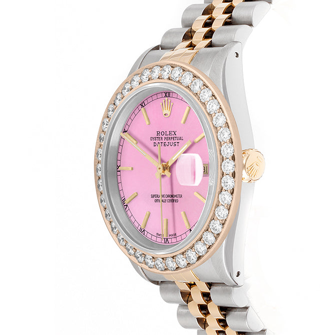 Rolex Datejust 36mm TWO TONE 16233 Pink Dial | Stick Hour Markers | 2ct Diamond Bezel