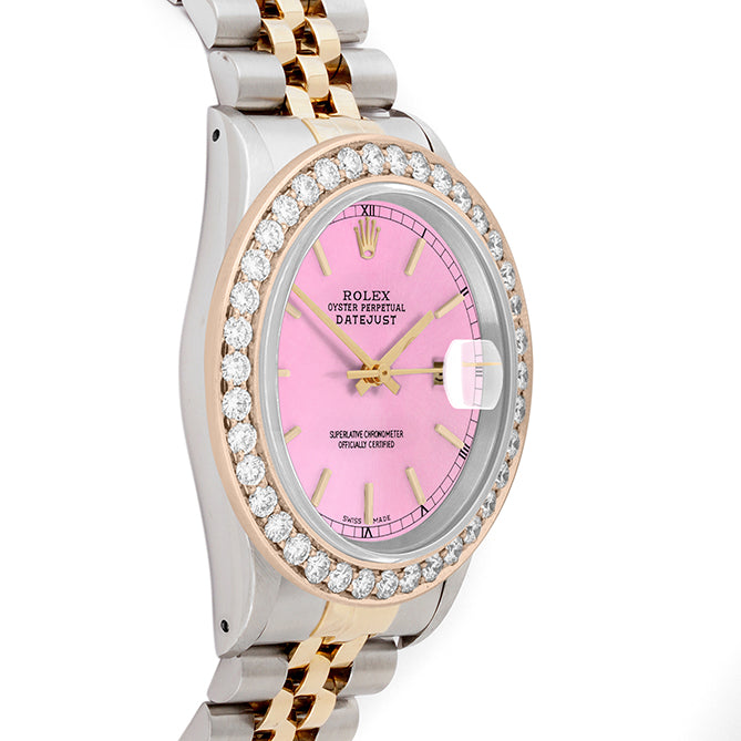 Rolex Datejust 36mm TWO TONE 16233 Pink Dial | Stick Hour Markers | 2ct Diamond Bezel