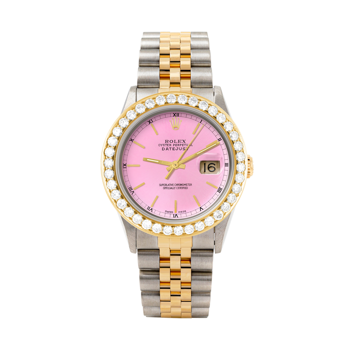 Rolex Datejust 36mm TWO TONE 16233  Pink  Dial | Stick Hour Markers | 2.5ct Diamond Bezel