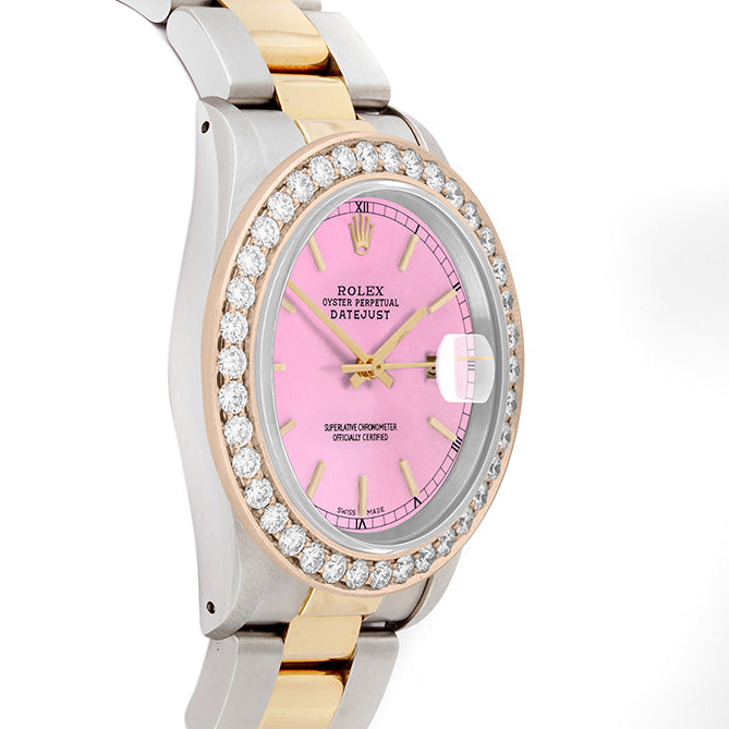 Rolex Datejust 36mm TWO TONE 16233  Pink  Dial | Stick Hour Markers | 2.5ct Diamond Bezel