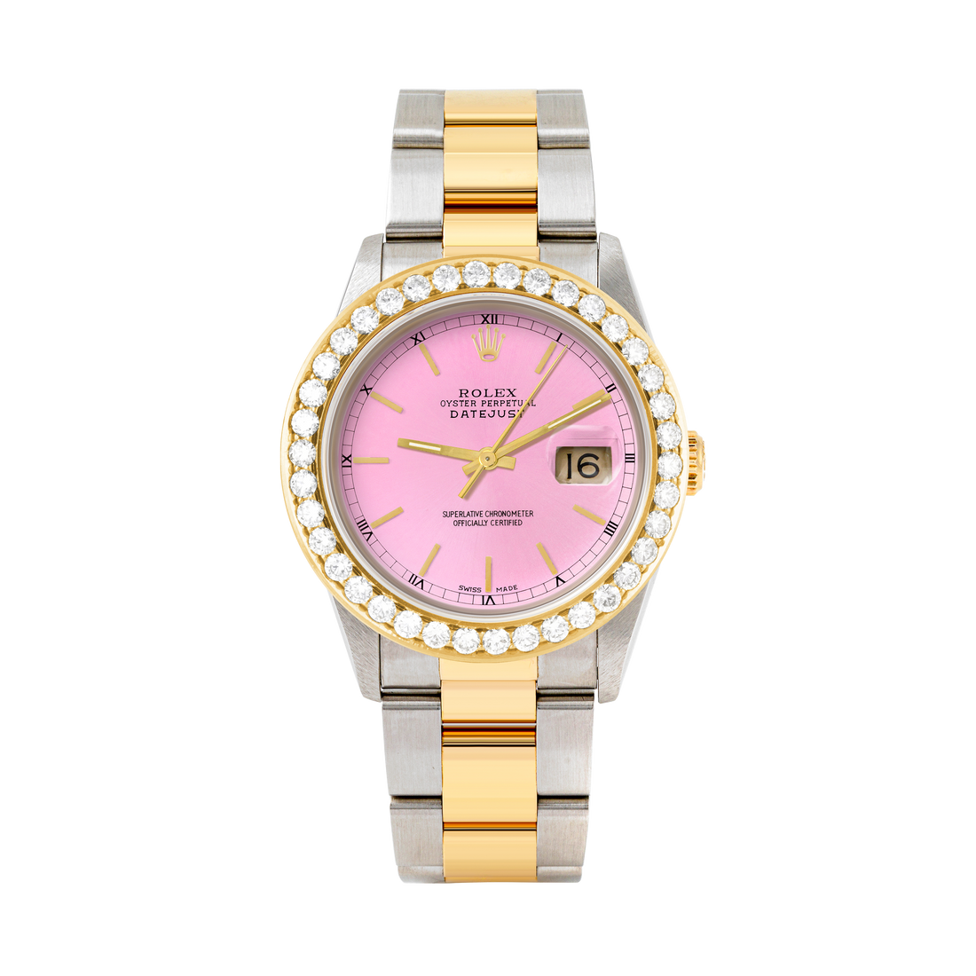 Rolex Datejust 36mm TWO TONE 16233  Pink  Dial | Stick Hour Markers | 2.5ct Diamond Bezel