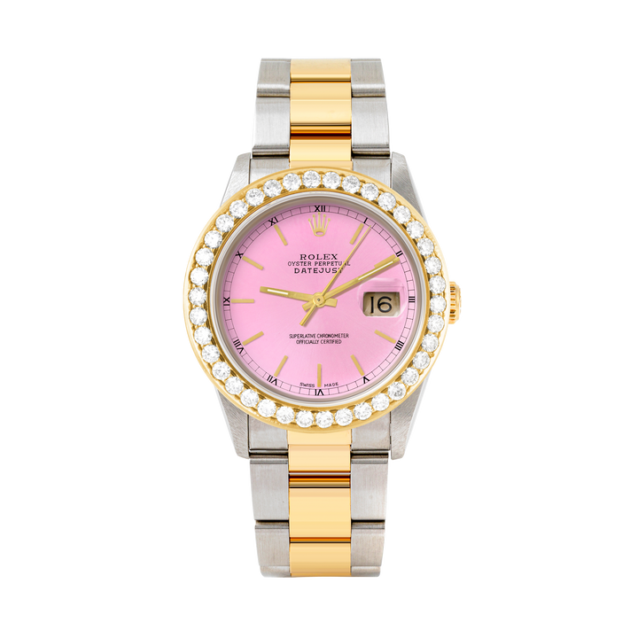 Rolex Datejust 36mm TWO TONE 16233  Pink  Dial | Stick Hour Markers | 2.5ct Diamond Bezel