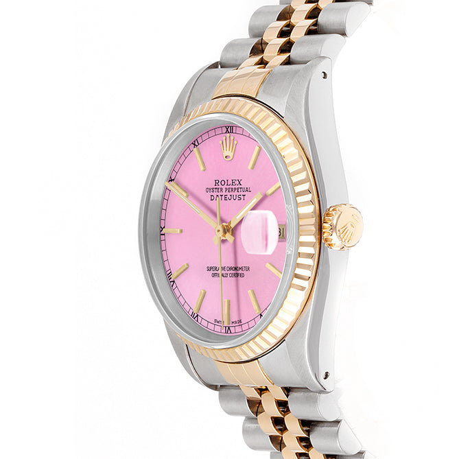 Rolex Datejust 36mm TWO TONE 16233 Pink  Dial | Stick  Hour Markers | Fluted Bezel