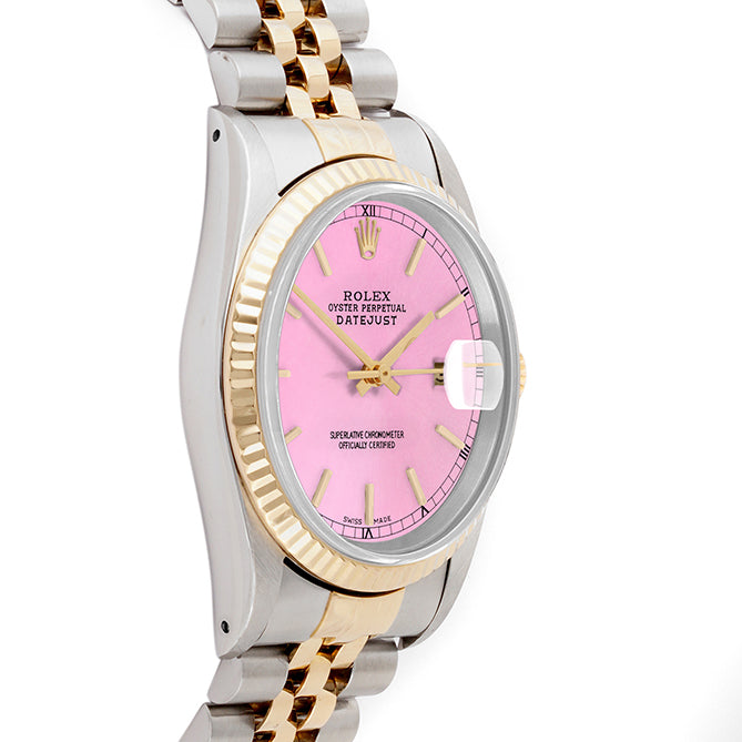 Rolex Datejust 36mm TWO TONE 16233 Pink  Dial | Stick  Hour Markers | Fluted Bezel