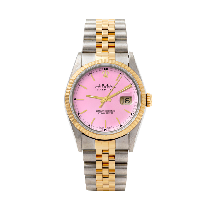 Rolex Datejust 36mm TWO TONE 16233 Pink  Dial | Stick  Hour Markers | Fluted Bezel