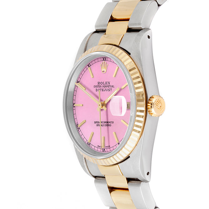 Rolex Datejust 36mm TWO TONE 16233 Pink  Dial | Stick  Hour Markers | Fluted Bezel