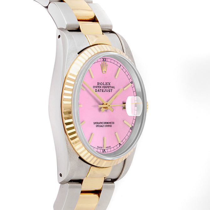 Rolex Datejust 36mm TWO TONE 16233 Pink  Dial | Stick  Hour Markers | Fluted Bezel