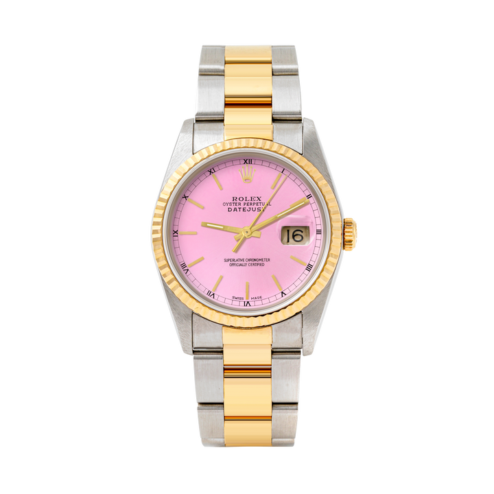 Rolex Datejust 36mm TWO TONE 16233 Pink  Dial | Stick  Hour Markers | Fluted Bezel