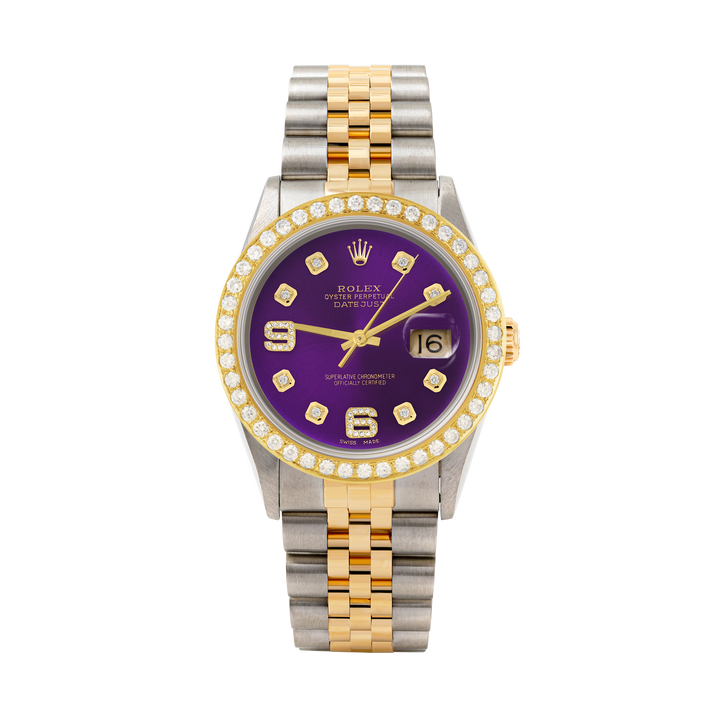 Rolex Datejust 36mm TWO TONE 16233 Purple  Dial |  6&9 Diamond  Hour Markers | 2ct Diamond Bezel
