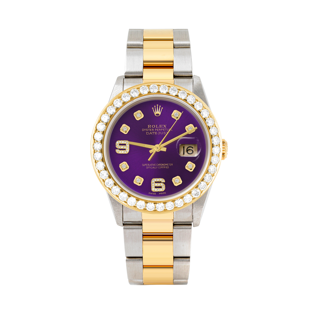 Rolex Datejust 36mm TWO TONE 16233 Purple Dial | 6&9 Diamond Hour Markers | 2.5ct Diamond Bezel