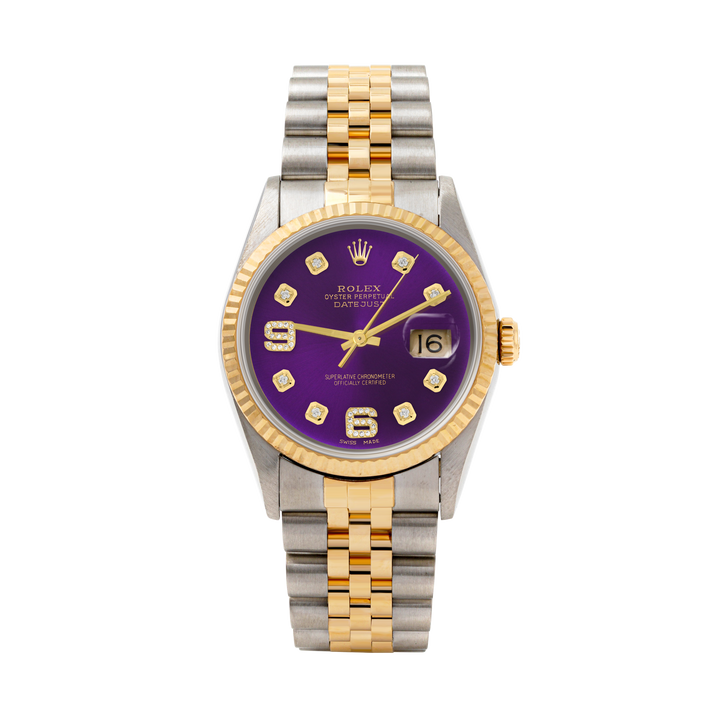Rolex Datejust 36mm TWO TONE 16233 Purple Dial | 6&9 Diamond  Hour Markers | Fluted Bezel