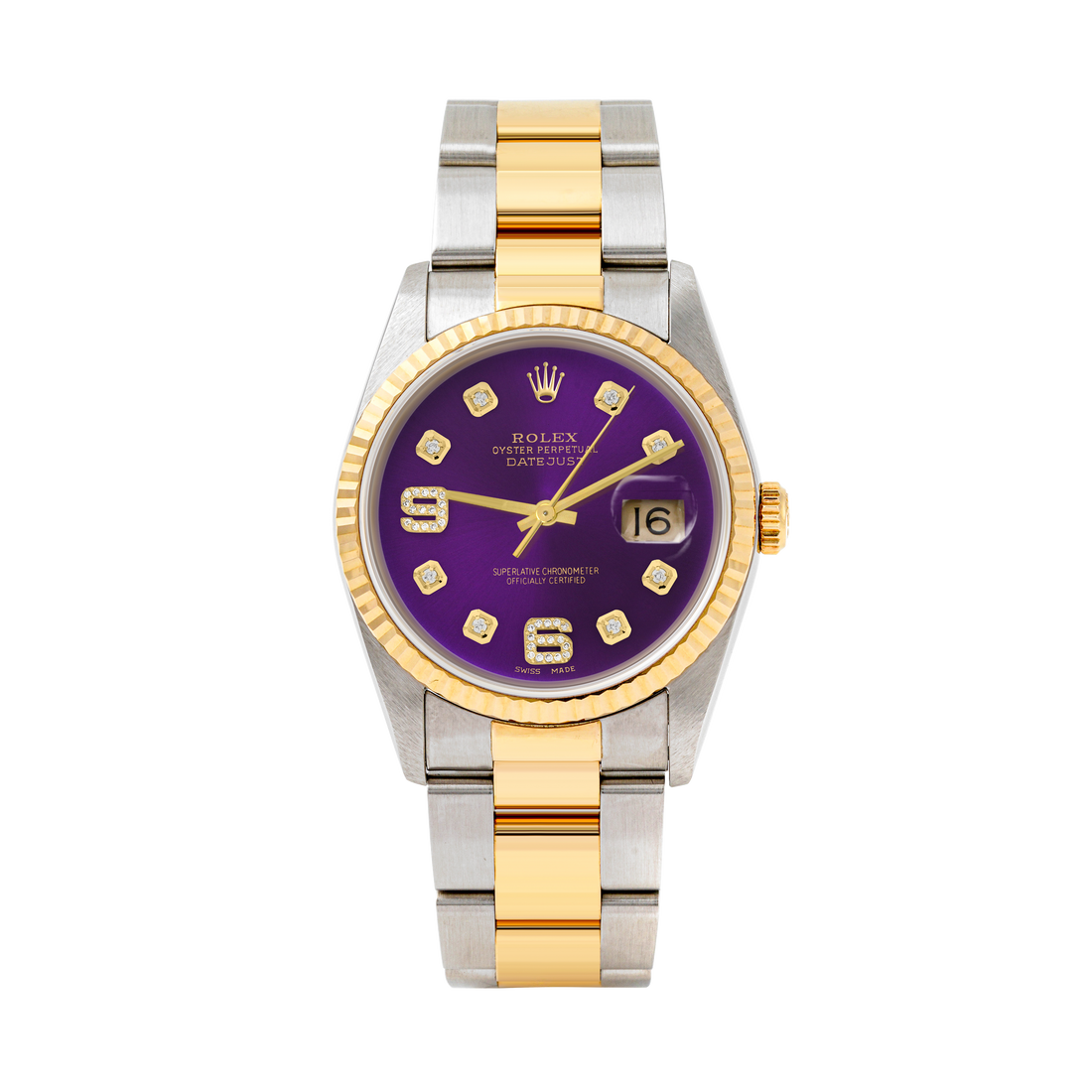 Rolex Datejust 36mm TWO TONE 16233 Purple Dial | 6&9 Diamond  Hour Markers | Fluted Bezel