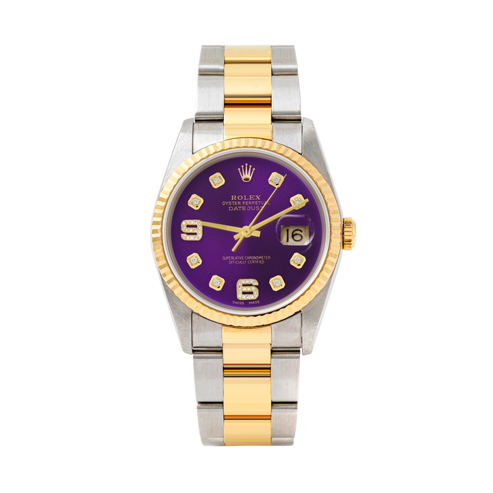Rolex Datejust 36mm TWO TONE 16233 Purple Dial | 6&9 Diamond  Hour Markers | Fluted Bezel