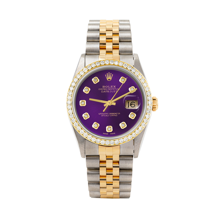 Rolex Datejust 36mm TWO TONE 16233 Purple  Dial |  Diamond Hour Markers | 1ct Diamond Bezel