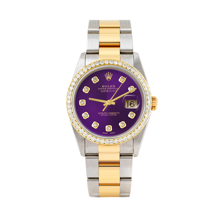 Rolex Datejust 36mm TWO TONE 16233 Purple  Dial |  Diamond Hour Markers | 1ct Diamond Bezel