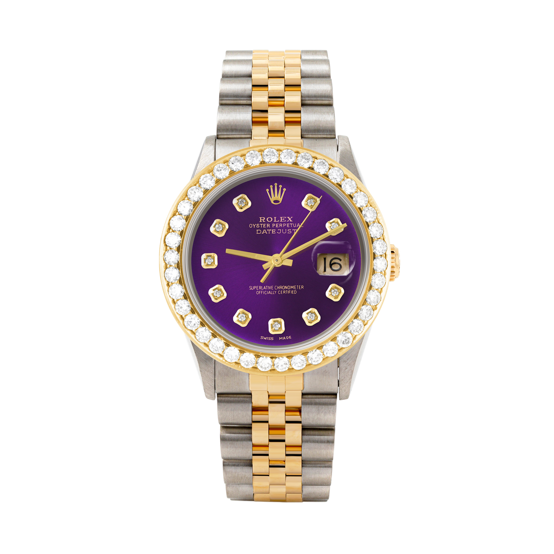 Rolex Datejust 36mm TWO TONE 16233 Purple Dial | Diamond Hour Markers | 2.5ct Diamond Bezel