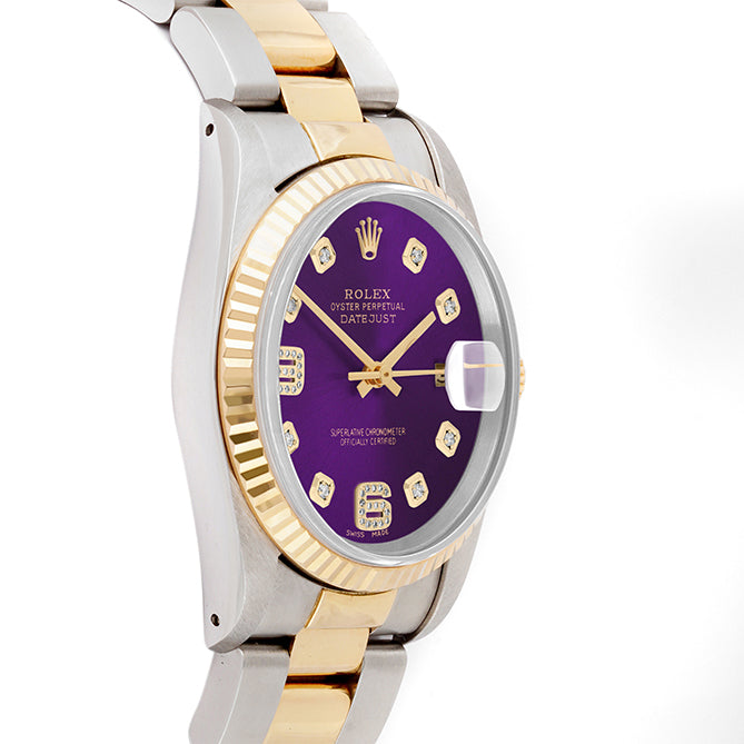 Rolex Datejust 36mm TWO TONE 16233 Purple Dial | 6&9 Diamond  Hour Markers | Fluted Bezel