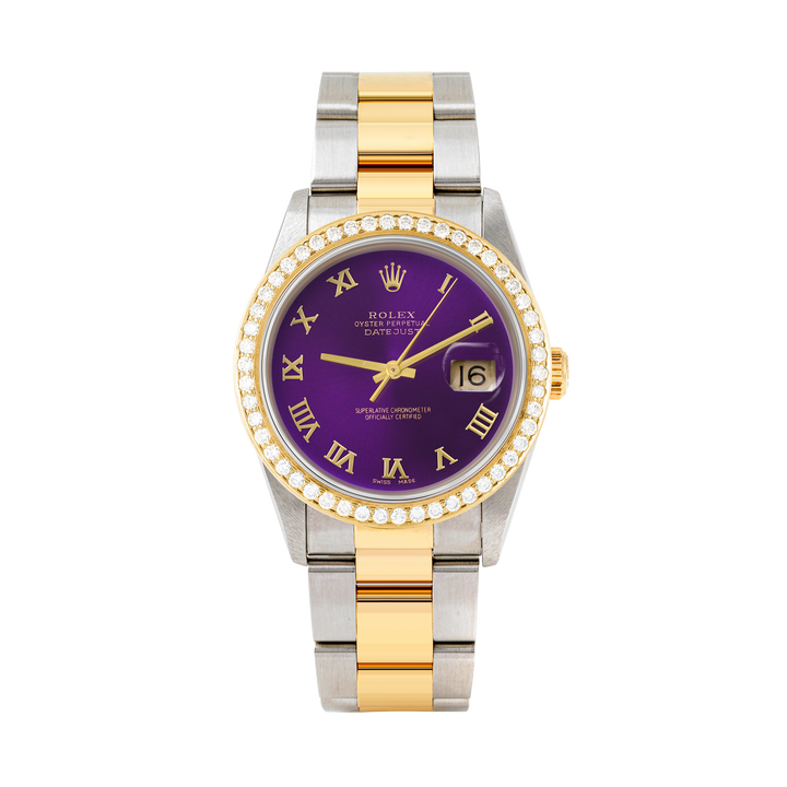 Rolex Datejust 36mm TWO TONE 16233 Purple Dial | Roman Hour Markers | 1.8ct Diamond Bezel
