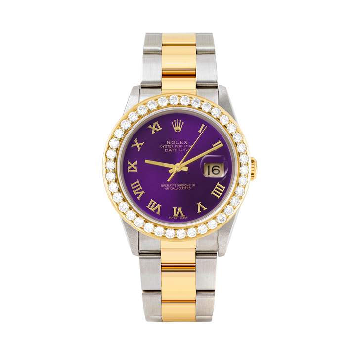 Rolex Datejust 36mm TWO TONE 16233  Purple Dial | Roman Hour Markers | 2.5ct Diamond Bezel