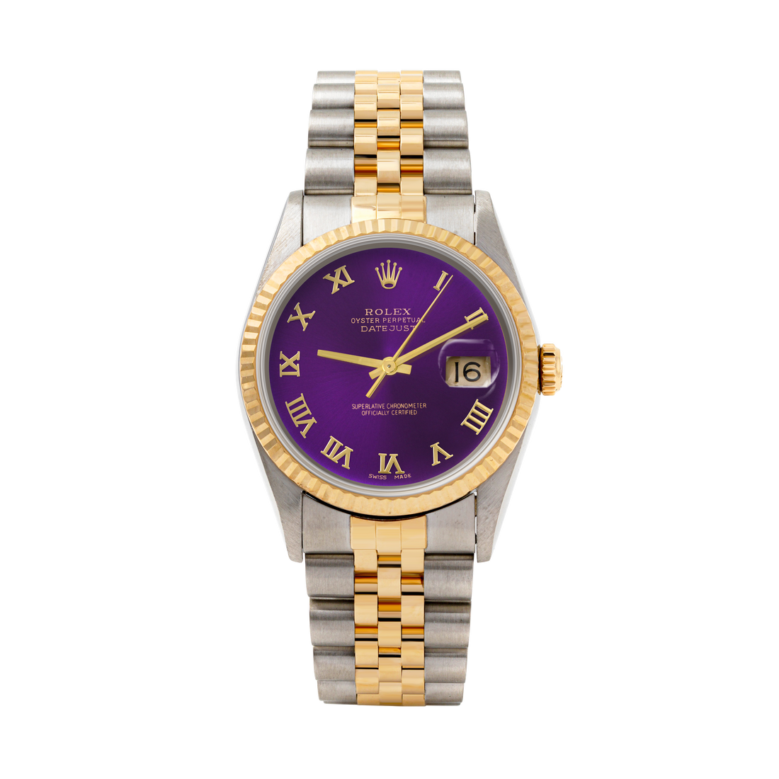 Rolex Datejust 36mm TWO TONE 16233 Purple Dial | Roman Hour Markers | Fluted Bezel