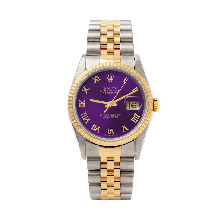 Rolex Datejust 36mm TWO TONE 16233 Purple Dial | Roman Hour Markers | Fluted Bezel