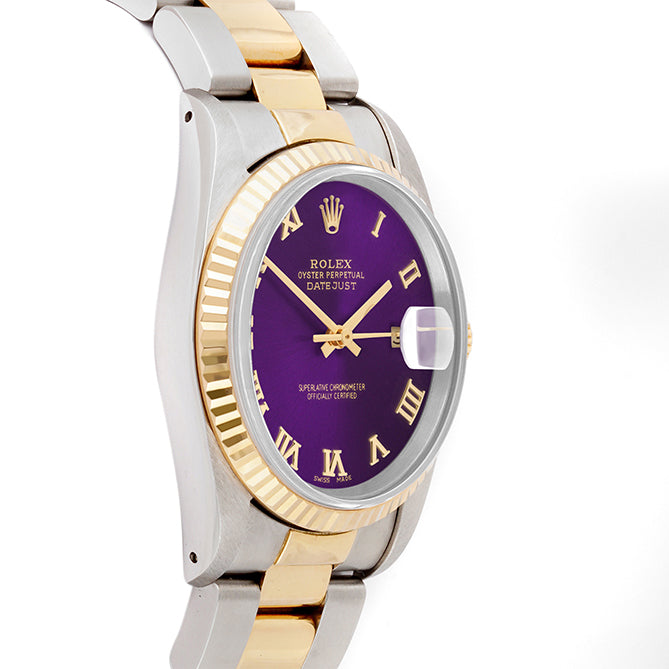 Rolex Datejust 36mm TWO TONE 16233 Purple Dial | Roman Hour Markers | Fluted Bezel