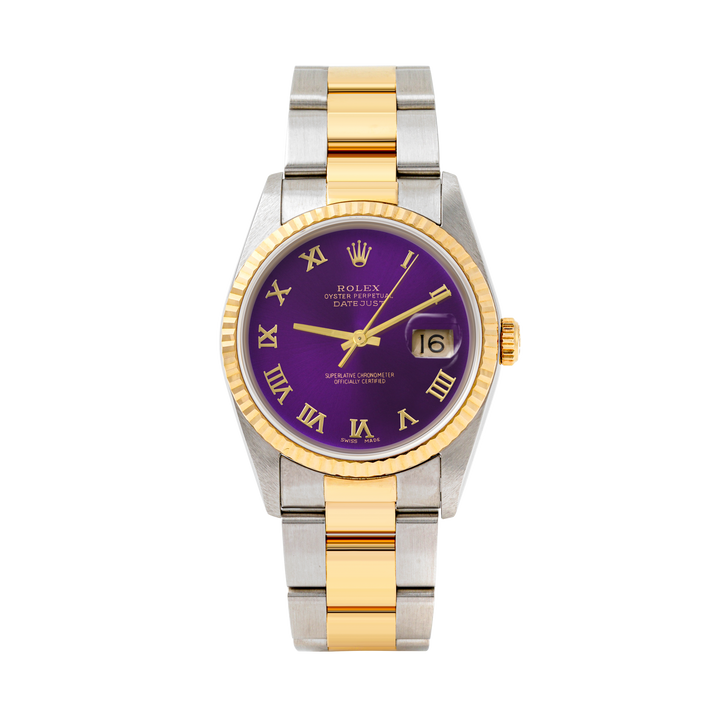 Rolex Datejust 36mm TWO TONE 16233 Purple Dial | Roman Hour Markers | Fluted Bezel