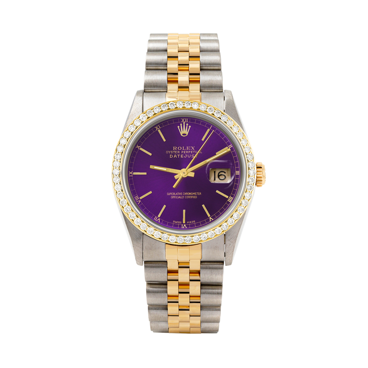 Rolex Datejust 36mm TWO TONE 16233 Purple Dial | Stick Hour Markers | 1ct Diamond Bezel