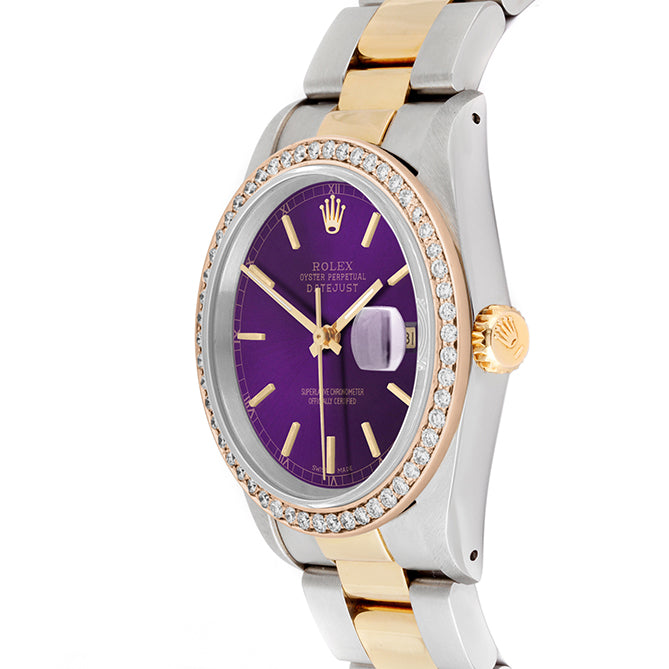 Rolex Datejust 36mm TWO TONE 16233 Purple Dial | Stick Hour Markers | 1ct Diamond Bezel