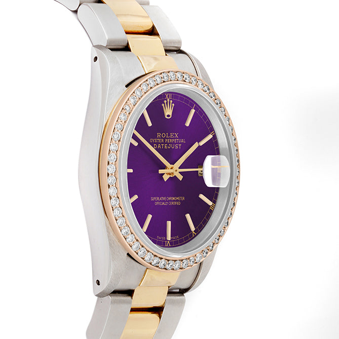 Rolex Datejust 36mm TWO TONE 16233 Purple Dial | Stick Hour Markers | 1ct Diamond Bezel