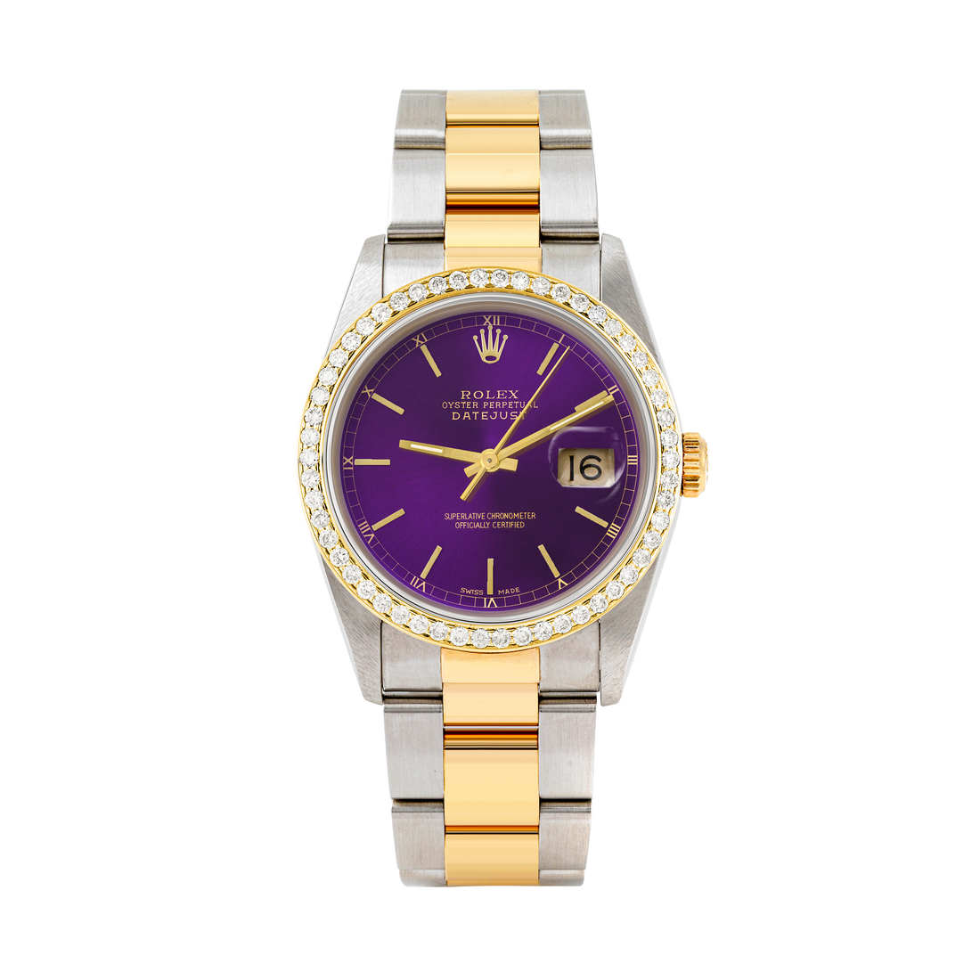 Rolex Datejust 36mm TWO TONE 16233 Purple Dial | Stick Hour Markers | 1ct Diamond Bezel