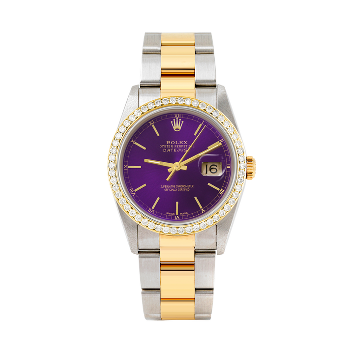 Rolex Datejust 36mm TWO TONE 16233 Purple Dial | Stick Hour Markers | 1ct Diamond Bezel
