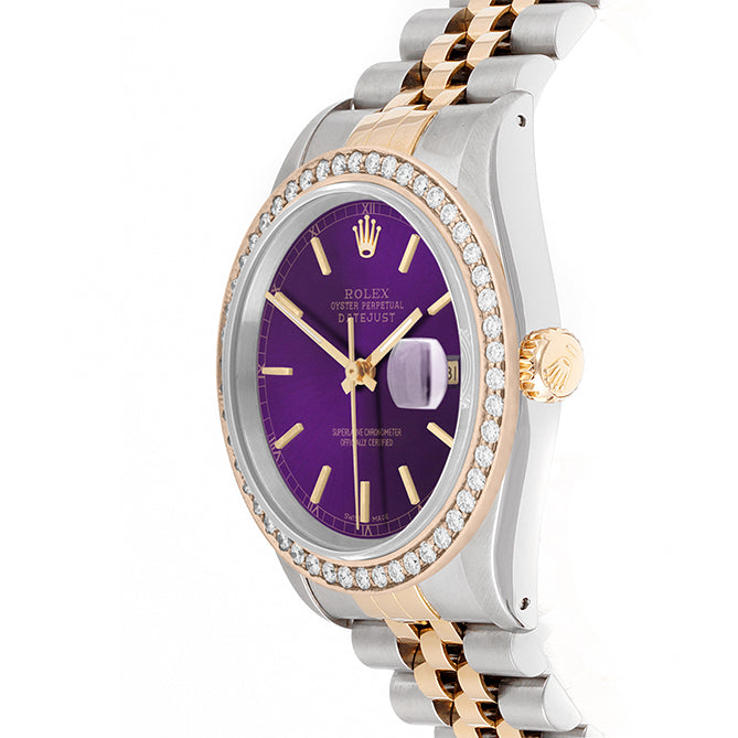 Rolex Datejust 36mm TWO TONE 16233 Purple  Dial | Stick Hour Markers | 1.8ct Diamond Bezel