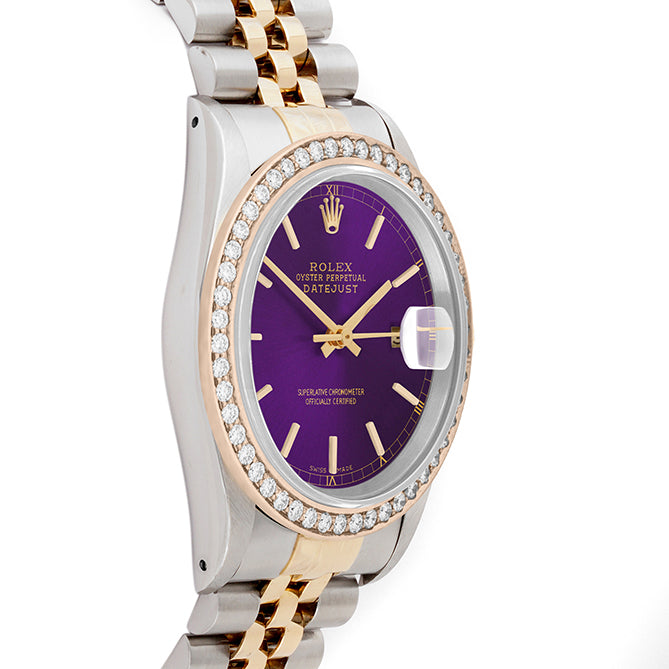Rolex Datejust 36mm TWO TONE 16233 Purple  Dial | Stick Hour Markers | 1.8ct Diamond Bezel